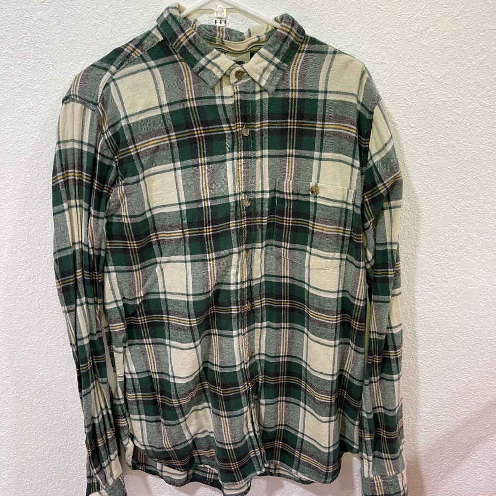 Denim & Flower Green and Cream Casual Button Down Shirt
